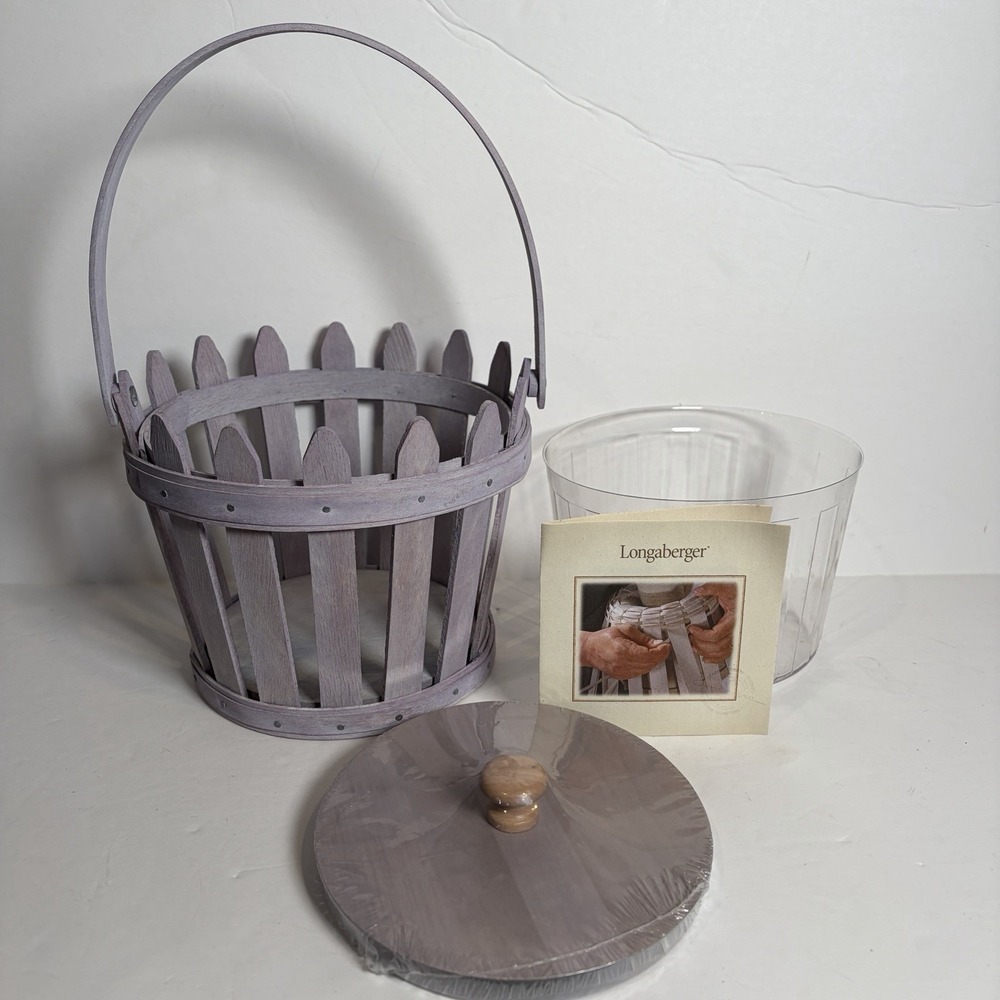 Longaberger 2006 Round Picket Pail Basket Lavender Purple, Lid & Protector EXC